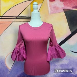 River Island Pink Blouse with Ruffled Sleeves